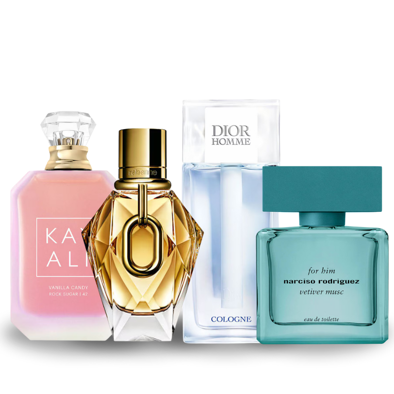 Especial Dia dos Namorados Combo de 4 Perfumes KayAli 42, Million Gold, Dior Homme Cologne, Narciso Rodriguez Vetiver Musc 100ml