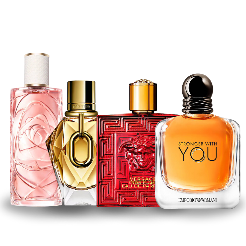 Especial Dia dos Namorados Combo de 4 Perfumes Over The Top, Million Gold, Versace Eros Flame, Stranger With You 100ml